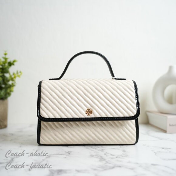 NWT Tory Burch Emerson Quilted Patent Puffy Mini Top Handle Satchel Crossbody - Picture 3 of 10